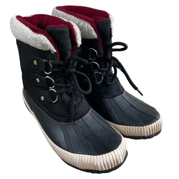 Tommy Hilfiger Black Twebonie Duck Boots Women’s Sz 7M Leather Faux Fur Winter - Picture 5 of 9